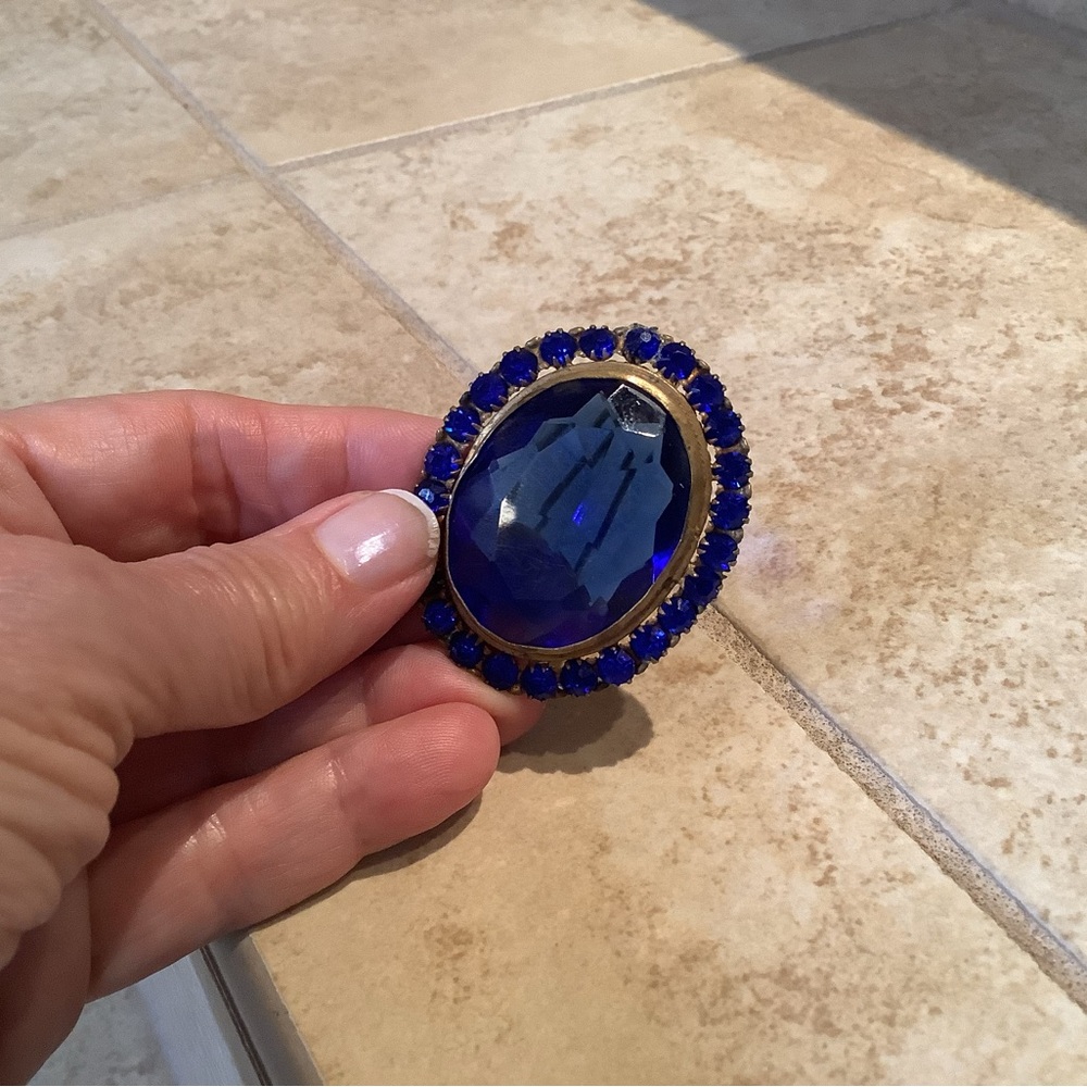 Vintage Cobalt Glass and Brass brooch